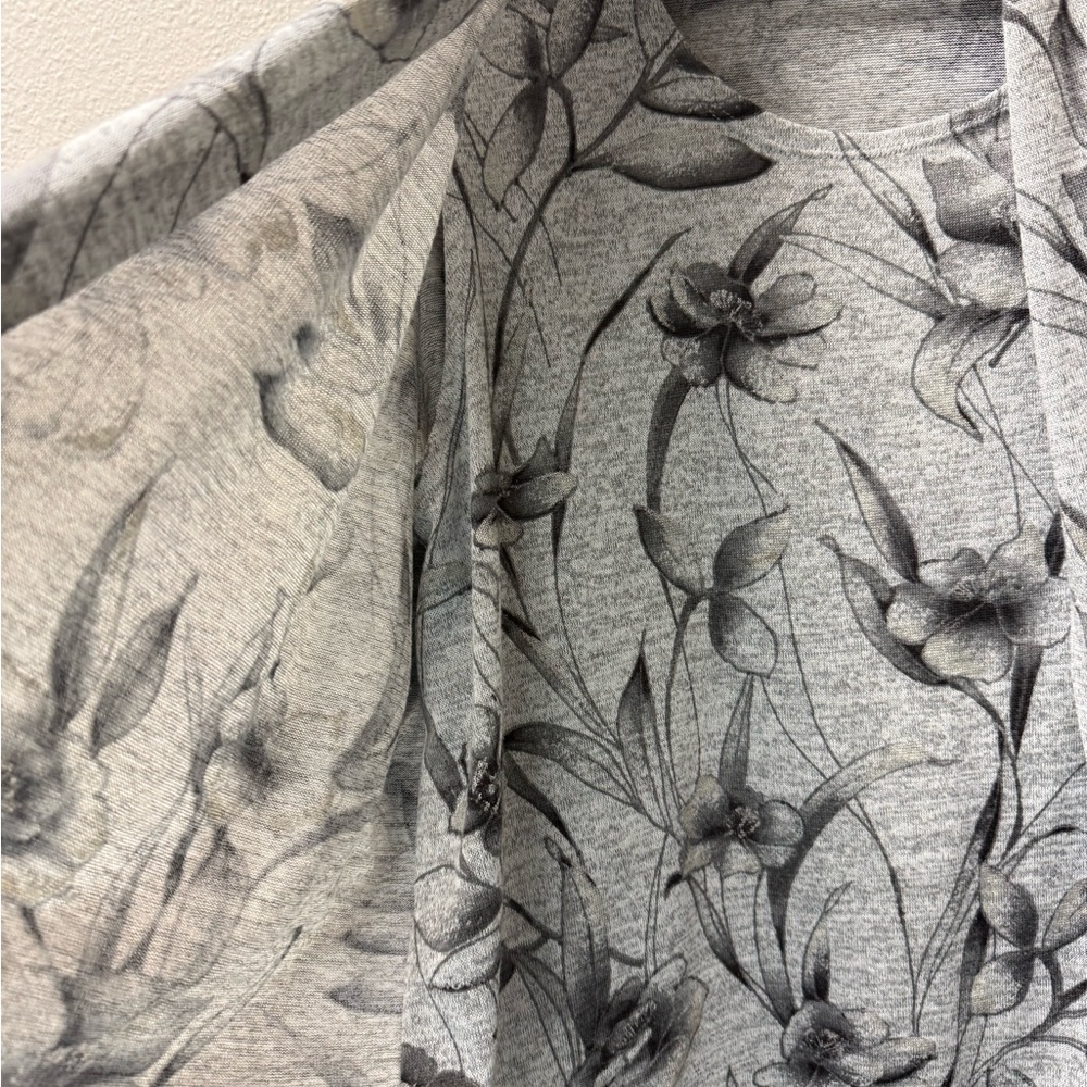 Alfred Dunner Gray Floral 2pc Cardigan Tank Set L Stretch - Picture 4 of 8